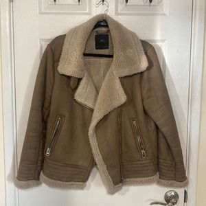 Zara brown shearling suede jacket